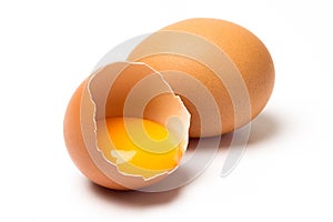 Two raw eggs on white