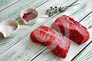 Two raw Top-Blade steak a beef