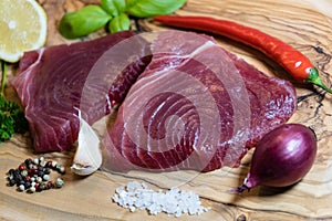 Raw tuna steaks
