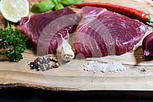 Raw tuna steaks