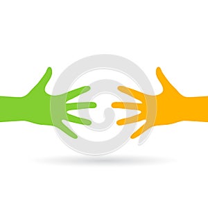 Two reaching hands vector icon