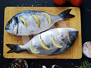 Two ready to cook fresh dorada fish