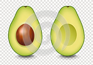 Two Realistic Avocado With Transparent Background