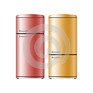 Two realistic fridges. Modern refrigerators for cooling products and kitchen food storage