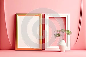 Two rectangular picture frame mockups against light pink wall