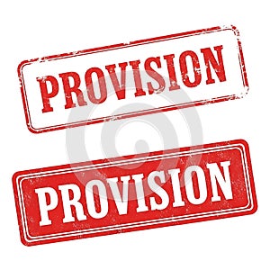 Two rectangular rubber stamps with the word provision isolated on white background