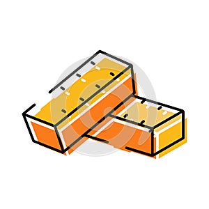 Two rectangular yellow and orange crackers or biscuits