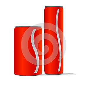 Two red aluminum cans with one white line isolated background