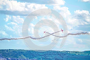 Two Red Arrows planes crossed close Weston Somerset