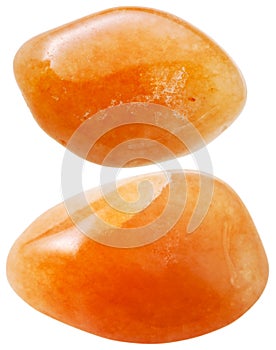 Two red aventurine gemstones isolated