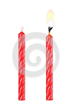 two red birthday candles isolated on white