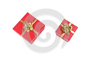 Two red boxes with gifts for darlings on the white isolated background.