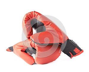 Two red boxing gloves composition