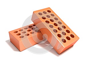 Two red bricks with round holes