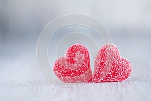 Two Red Candy Valentines Day Hearts