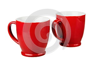 Two red ceramic mug