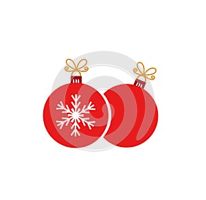 Two red Christmas balls ornaments on white background.