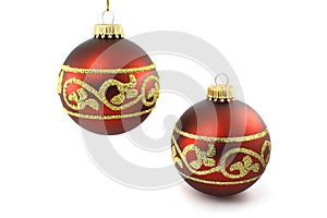 Two red christmas baubles