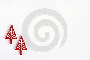 Two red Christmas trees, Winter festive background