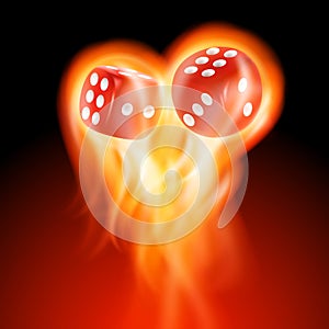 Two red dice in fire.