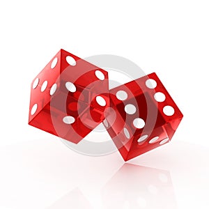 Two red dice isolated on white background