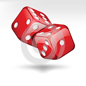 Two red dice on white