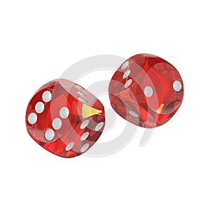 Two red dices for games and casinos, points, 3D illustration photo
