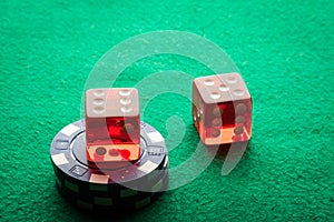 Two Red dices and poker chips