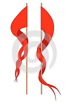 Two red flags on white background