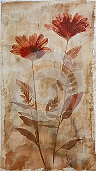 two red flowers piece paper wet collodion process plants beakers iron oxide daisies poppies untitled stone etchings large
