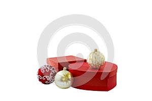 Two red and gift boxes balls. Isolated white