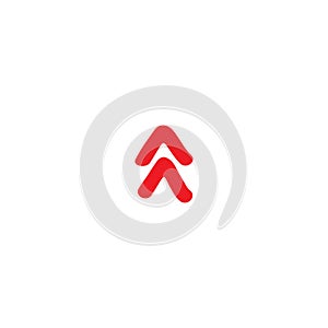 Two red hand drawn arrows up icon. swipe up button. Isolated on white