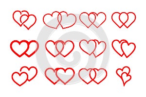 Two red heart line art vector icon set.