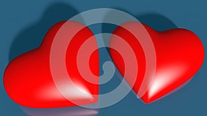 Two red hearts on blue