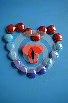 Two red hearts decorative and stone heart