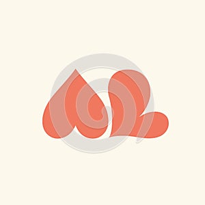 Two red hearts icon or symbol for love or romantic relationship vector illustration