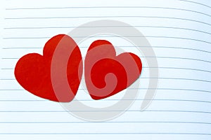 Two Red Hearts on Notebook's Page