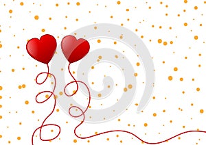 Two Red Hearts and Orange Dots Pattern in White Background