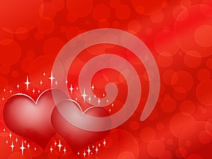 Two red hearts on red background with stars