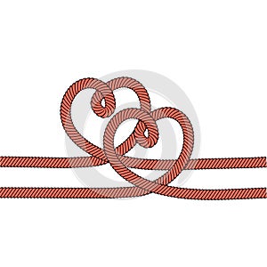 Two red hearts with rope on white like love symbol, stock vector illustration