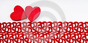 Two Red hearts on a white background.Valentine s day concept.Love concept. Greeting card.Background of different colored