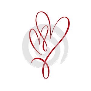 Two red lovers heart logo. Handmade vector calligraphy. Decor for greeting card, mug, photo overlays, t-shirt print
