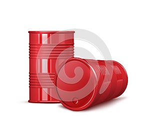 Two red metal barrels on white background
