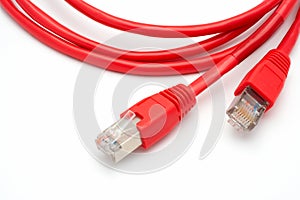 Two red network cables isolated