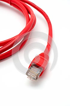 Two red network cables isolated