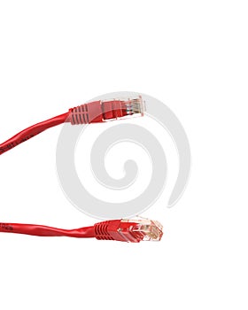 Two red network plug isolated on white background