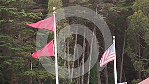 Two red pennants flying from coast guard flag pole