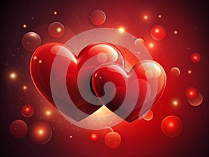 Two Red realistic shinning hearts for couples, Valentine's Day Background