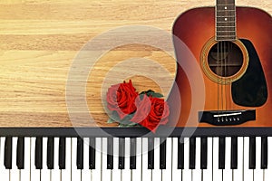 Two Red Roses with Romantic Valentine Love Song. photo