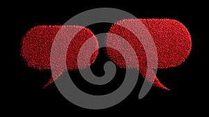 Two red speech bubbles on black background symbolizing communication concept.